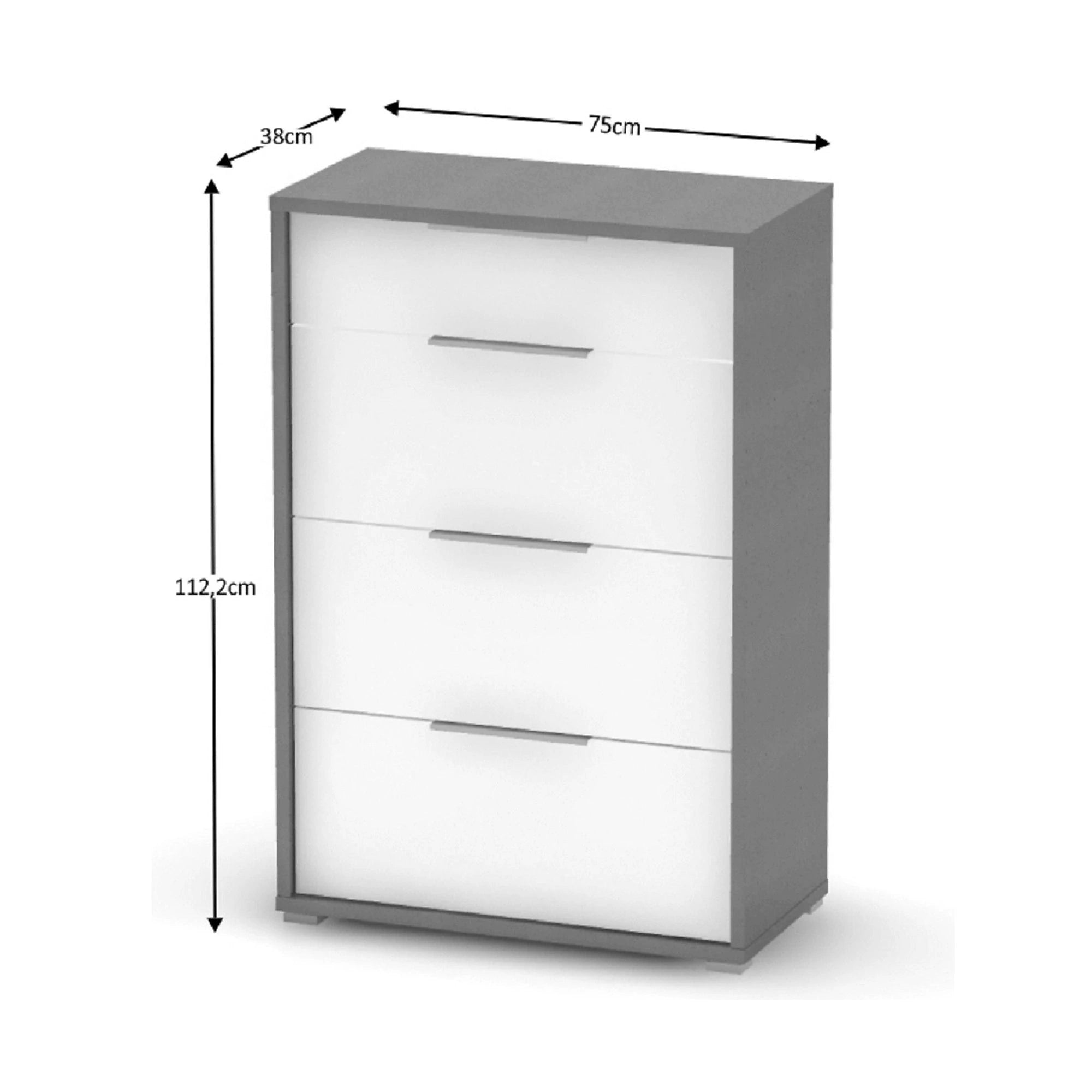 Comoda RIOMA NEW TIPUL 22, gri grafit/alb, PAL laminat/metal, 75x38x112 cm