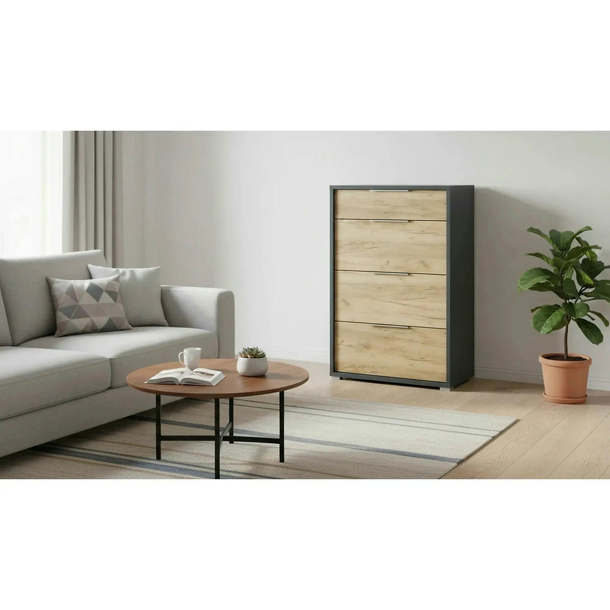 Comoda RIOMA NEW TYP 22, gri grafit/stejar artisan, PAL laminat, 75x38x112 cm