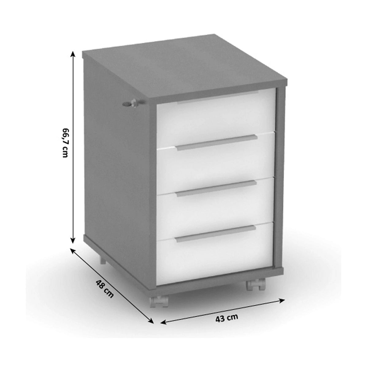 Comoda RIOMA NEW TYP 30, gri grafit/alb, PAL laminat/metal, 43x48x67 cm