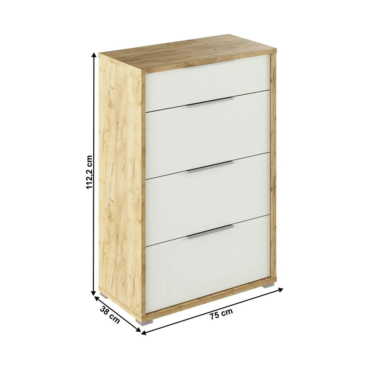 Comoda RIOMA TYP 22, stejar artisan/alb, DTD laminat, 75x38x112 cm