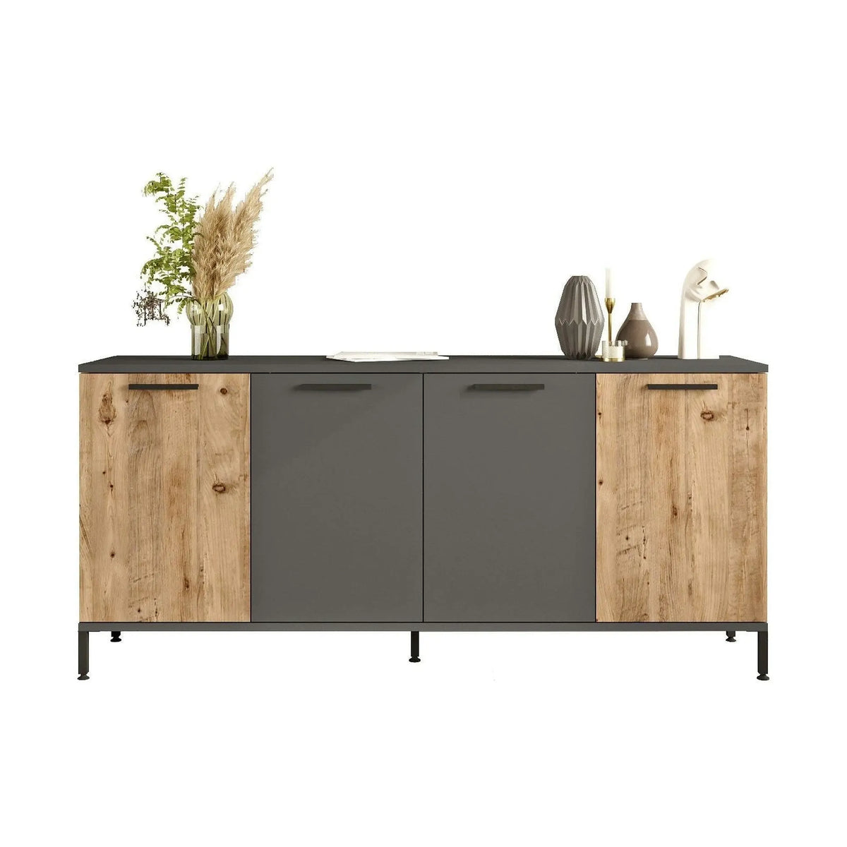 Comoda RL4-AA, gri/stejar, PAL melaminat, 160x40x72 cm