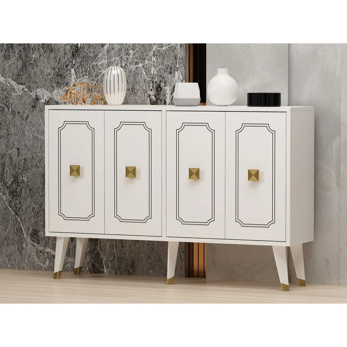 Comoda ROLAND, alb/auriu, PAL melaminat, 120x30x80 cm