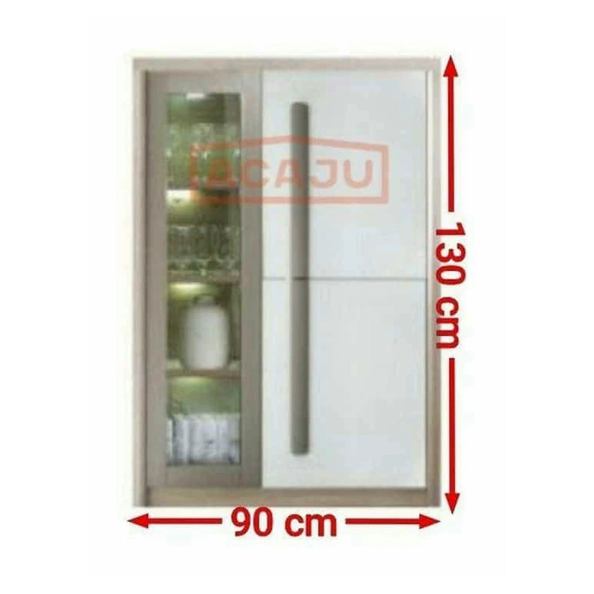 Comoda ROMA 2A, alb/stejar, PAL/PVC/sticla, 90x43x130 cm