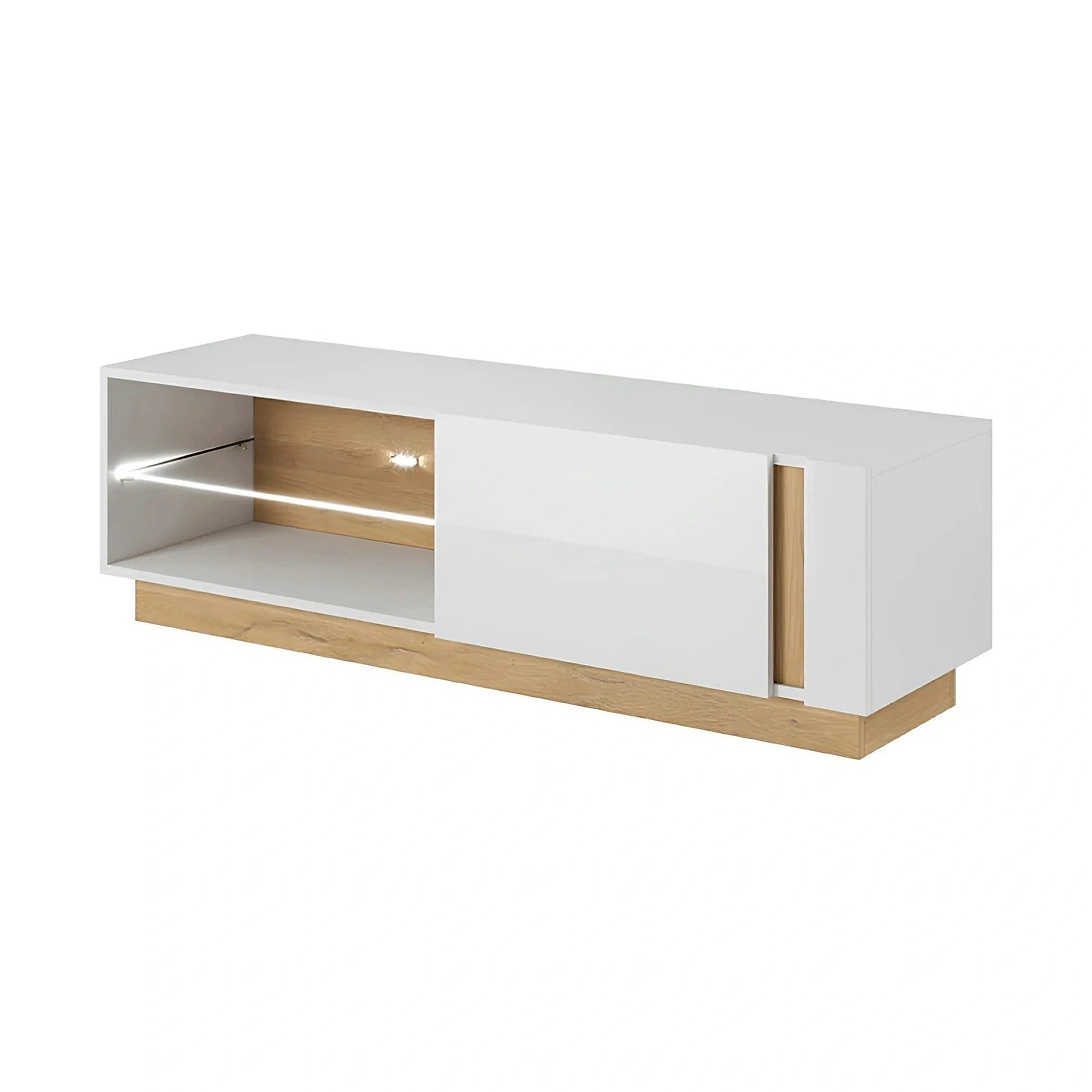 Comoda RTV CITY, stejar grandson/alb lucios, PAL melaminat, 138x40x46 cm