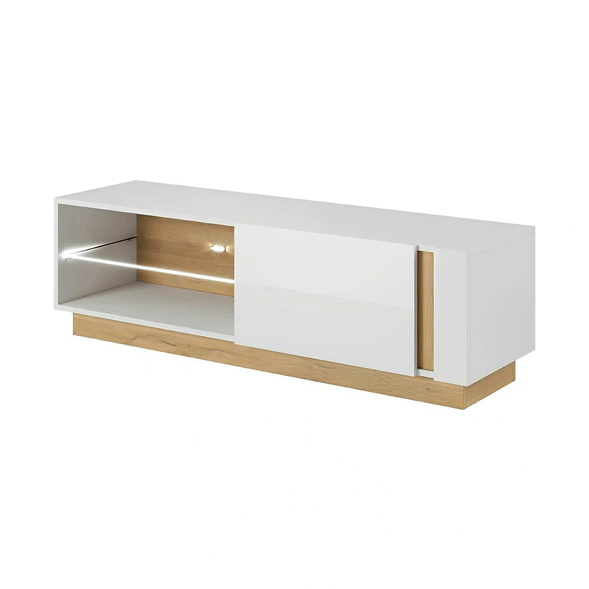 Comoda RTV CITY, stejar grandson/alb lucios, PAL melaminat, 138x40x46 cm