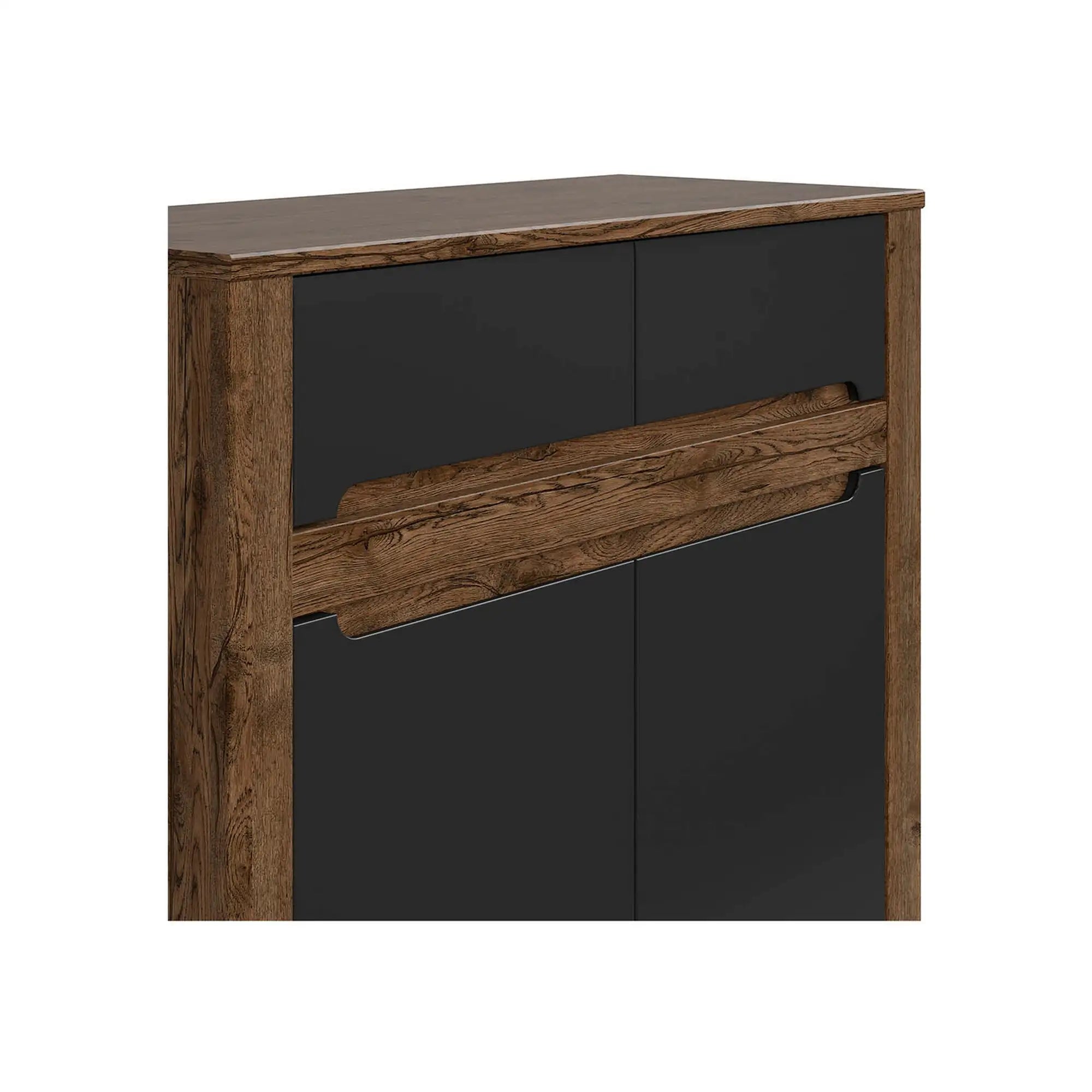 Comoda RUSO, stejar/negru mat, PAL laminat, 104x46x99 cm