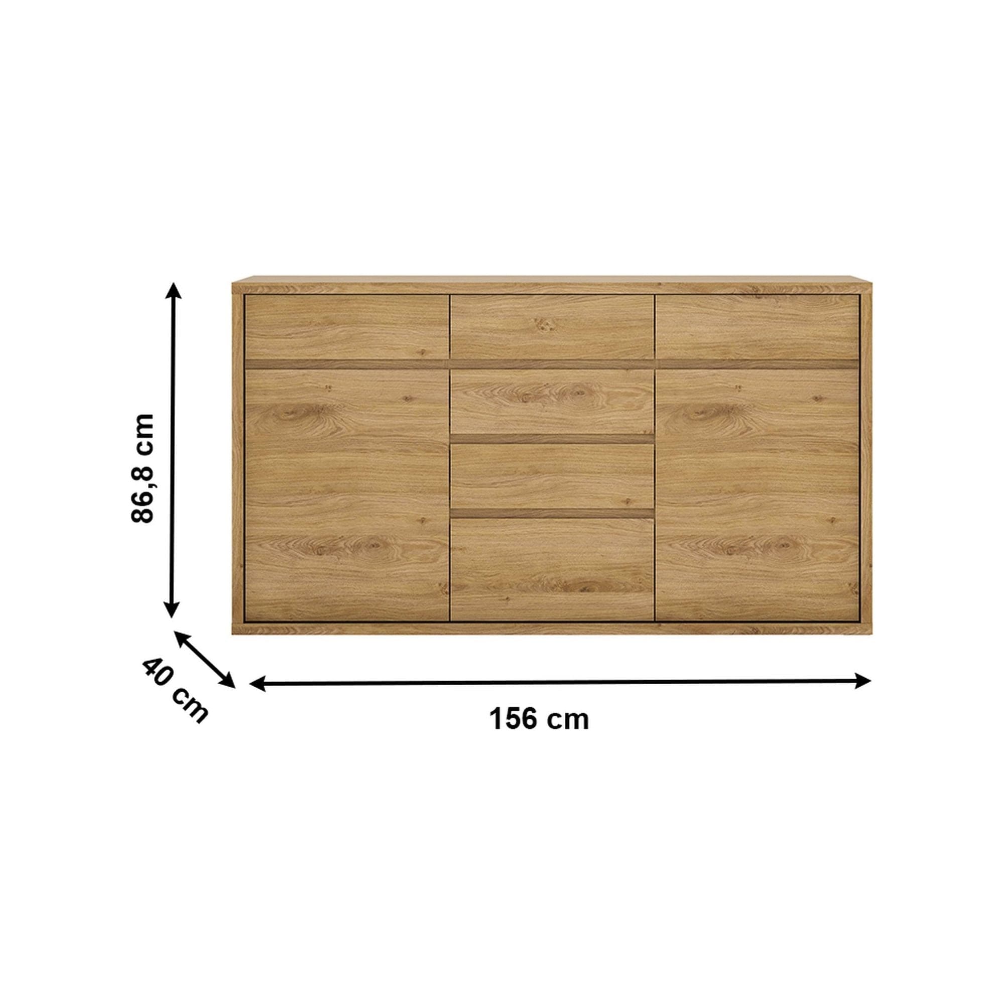 Comoda SHELDON TIP 41, stejar, PAL laminat, 156x40x87 cm