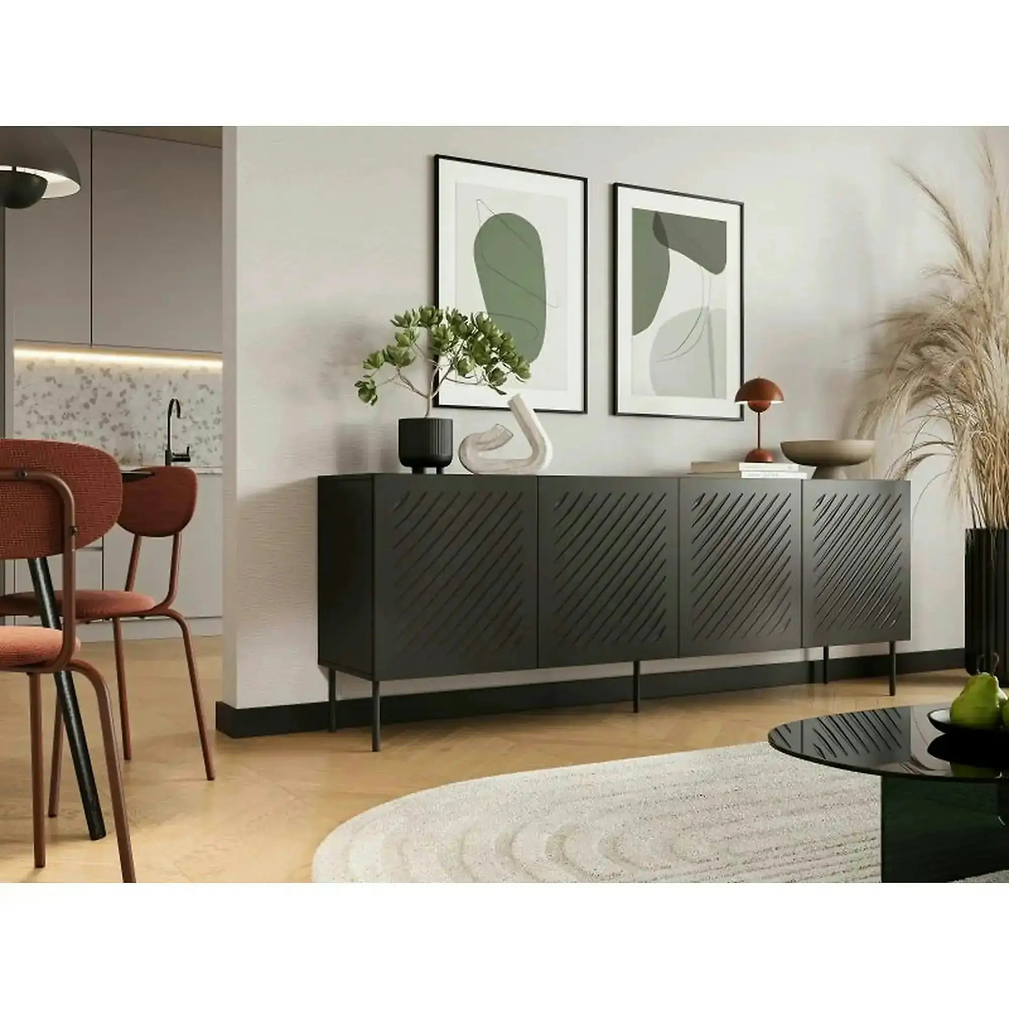 Comoda SIENA, negru, PAL laminat/metal, 201x40x75 cm