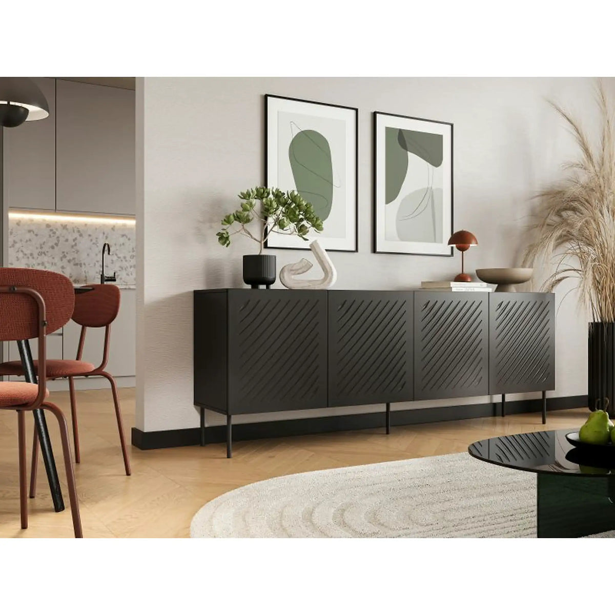Comoda SIENA, negru, PAL laminat/metal, 201x40x75 cm
