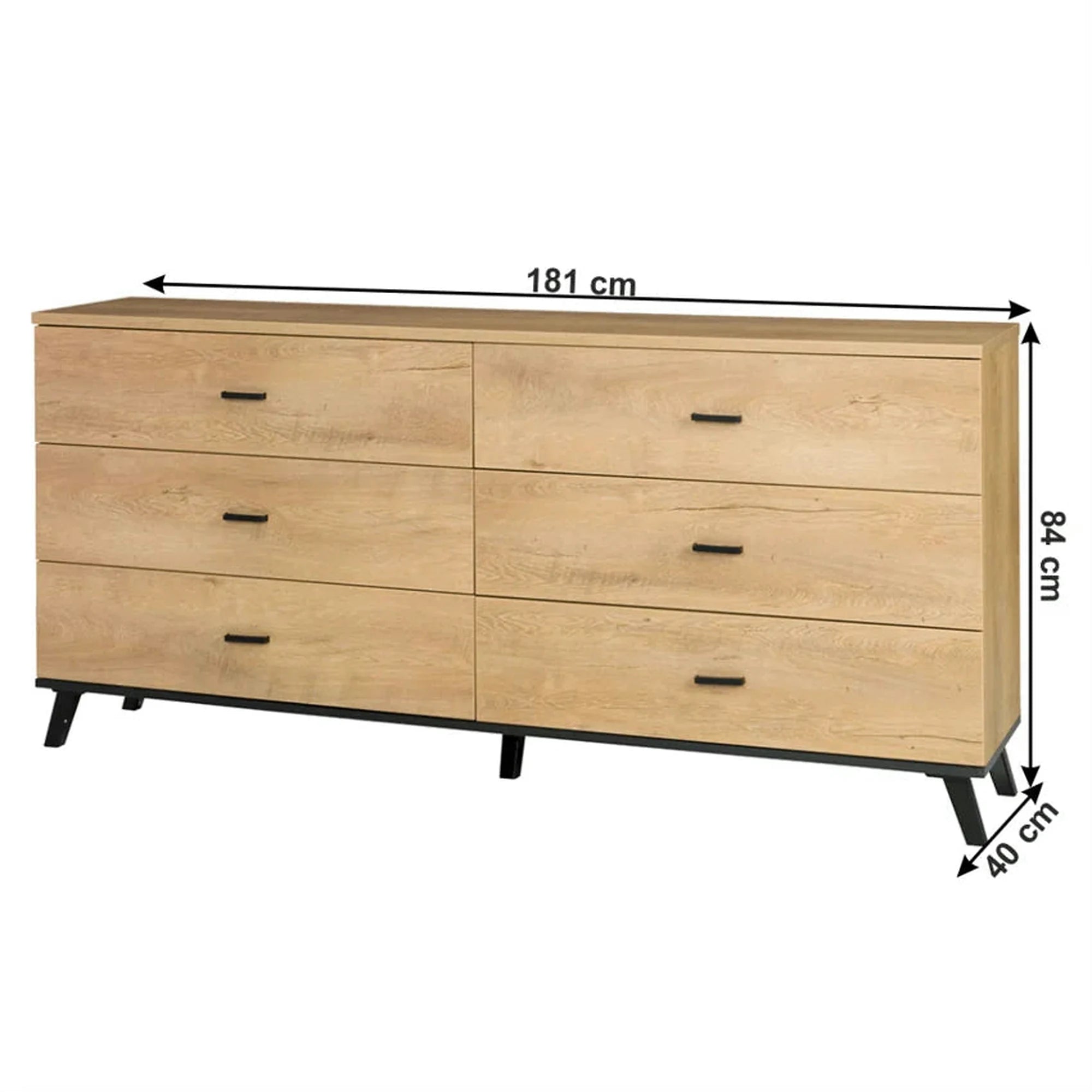 Comoda SIRAN TYP 5, stejar lefkas/negru, DTD laminat/plastic, 181x40x84 cm