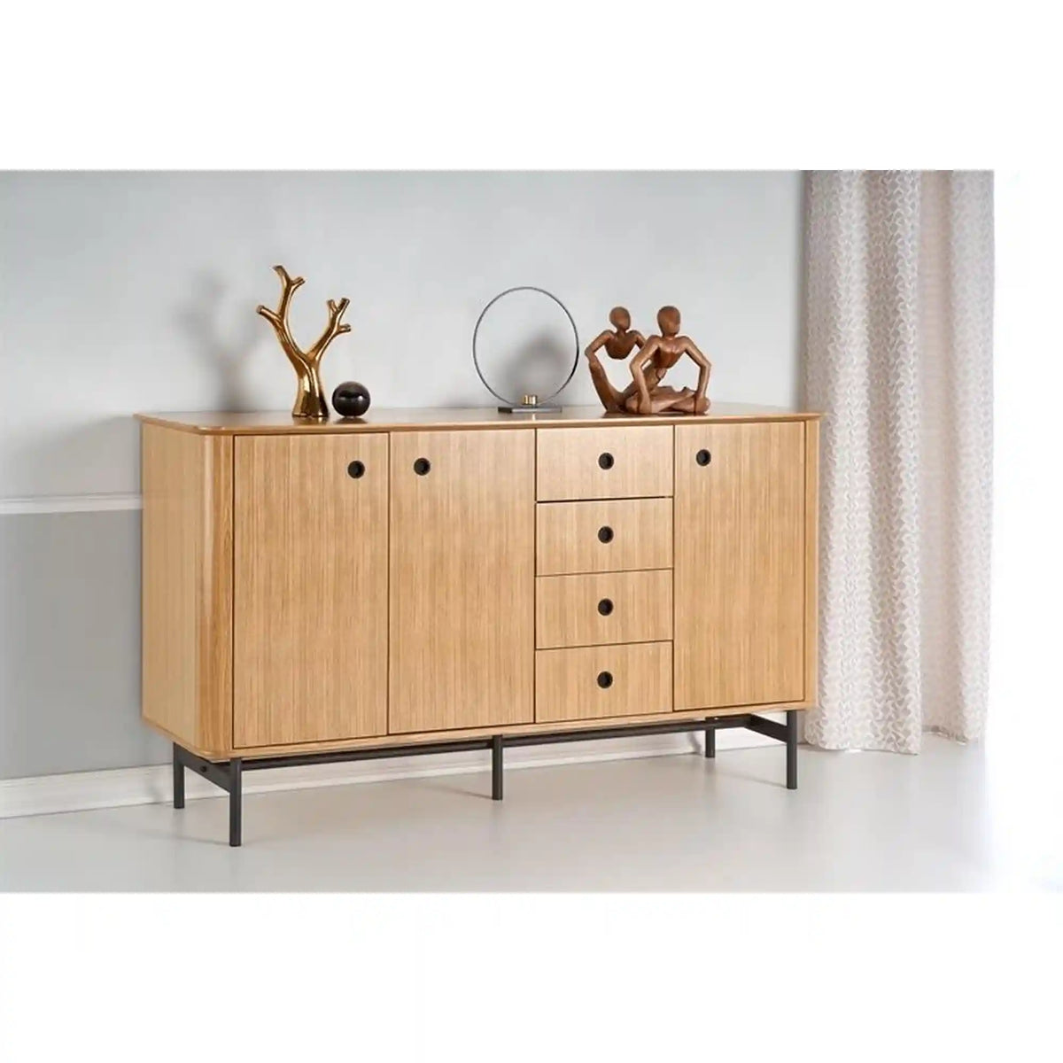 Comoda SMART, stejar/negru, furnir/metal 167x44x93 cm