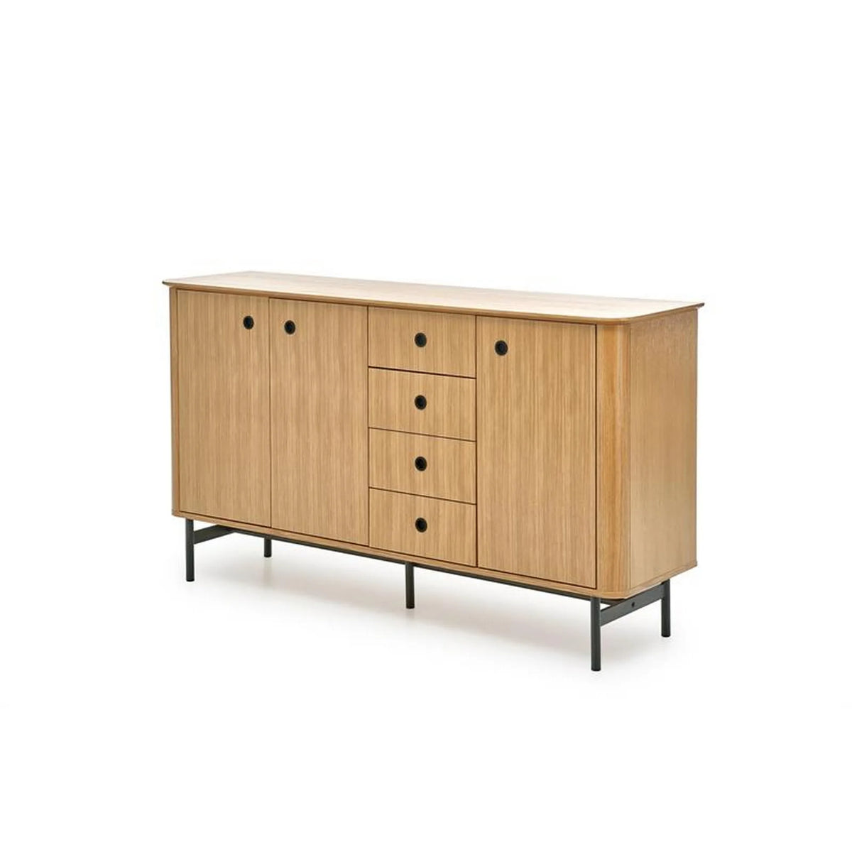 Comoda SMART, stejar/negru, furnir/metal 167x44x93 cm