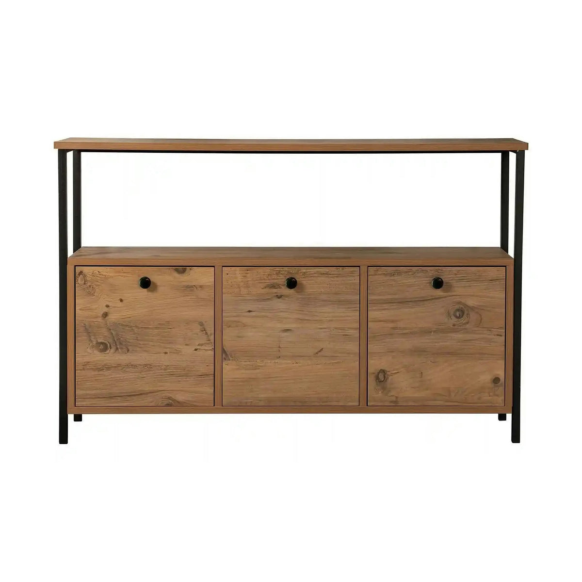 Comoda SOLACE, pin atlantic/negru, PAL/metal, 120x30x77 cm