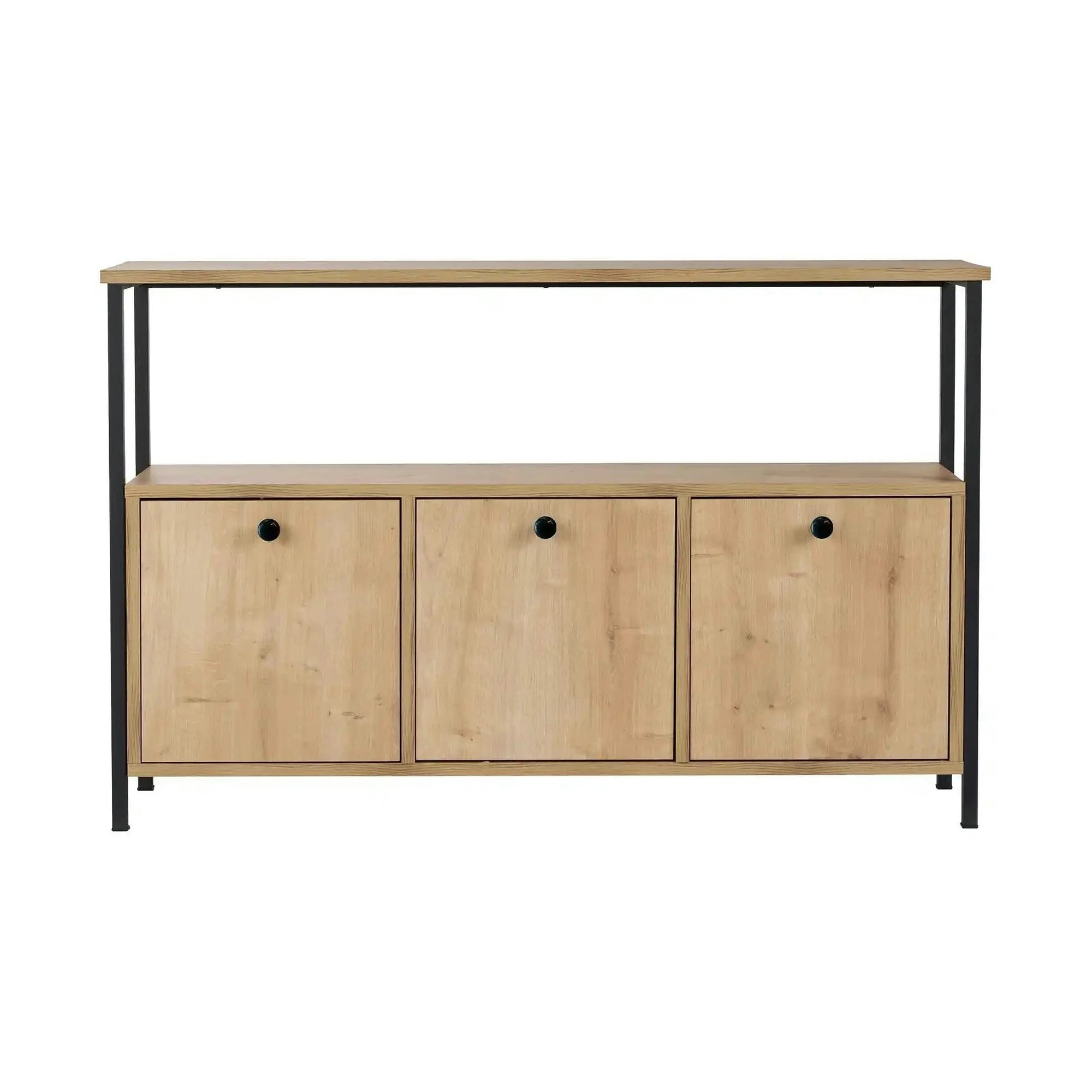 Comoda SOLACE, stejar/negru, PAL/metal, 120x30x77 cm