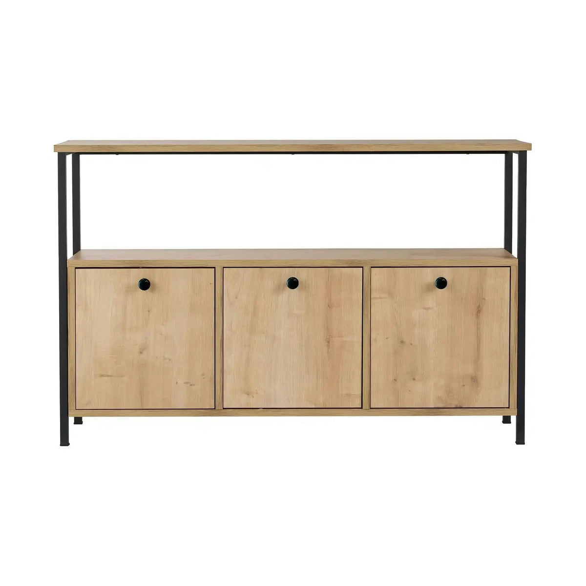 Comoda SOLACE, stejar/negru, PAL/metal, 120x30x77 cm