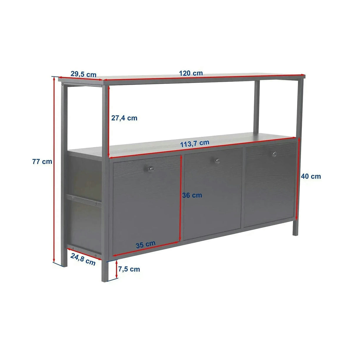 Comoda SOLACE, stejar/negru, PAL/metal, 120x30x77 cm