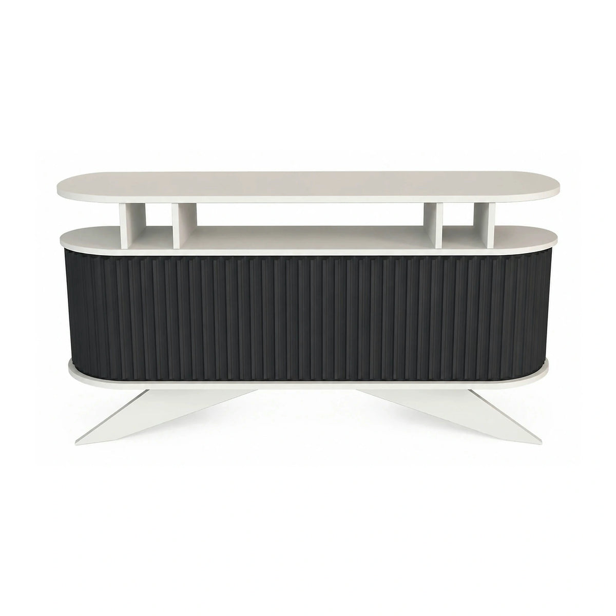 Comoda STOR, alb/gri antracit, PAL melaminat, 150x43x75 cm