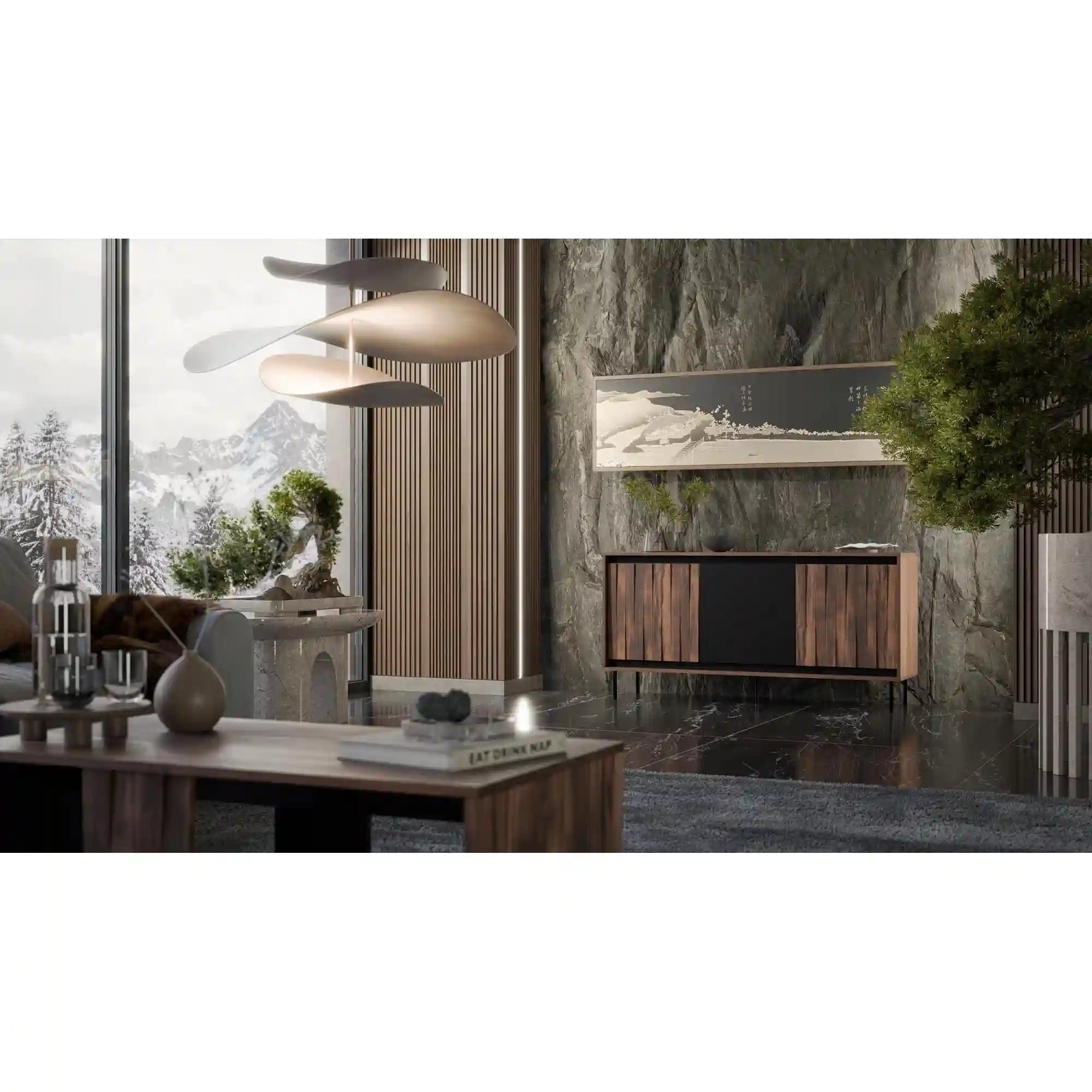 Comoda SWING KM-1, nuc/negru, PAL laminat/metal, 150x40x75 cm