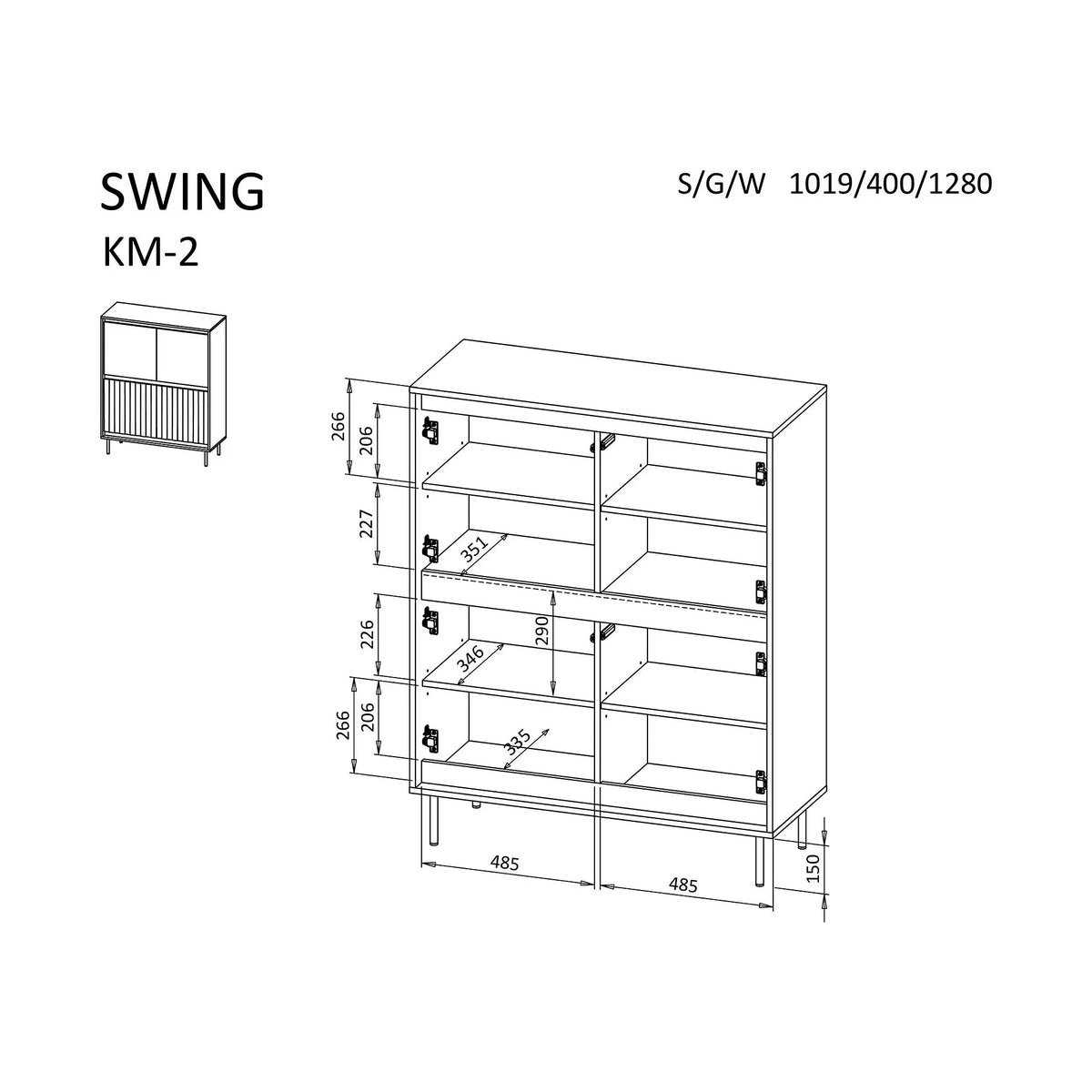 Comoda SWING KM-2, nuc/negru, PAL laminat/metal, 102x40x128 cm