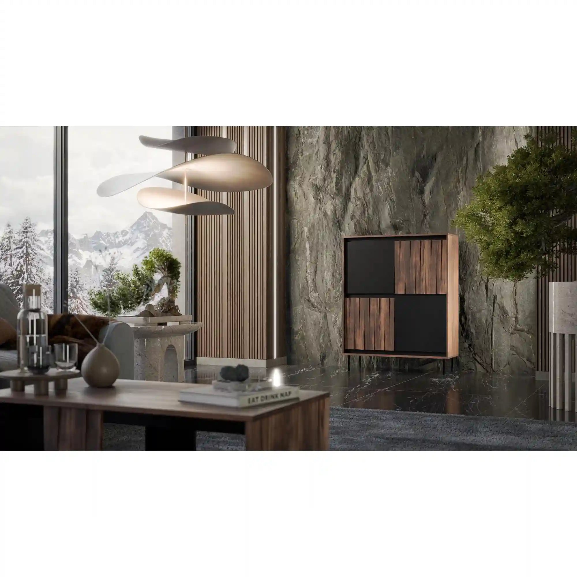 Comoda SWING KM-2, nuc/negru, PAL laminat/metal, 102x40x128 cm