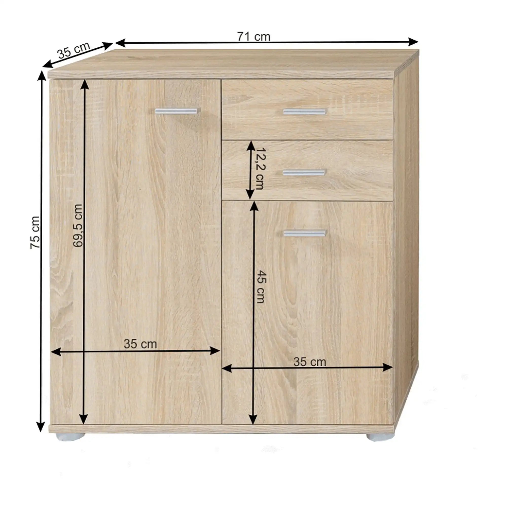 Comoda TAMPA 2-2T2S PAL, stejar sonoma, 71x35x75 cm