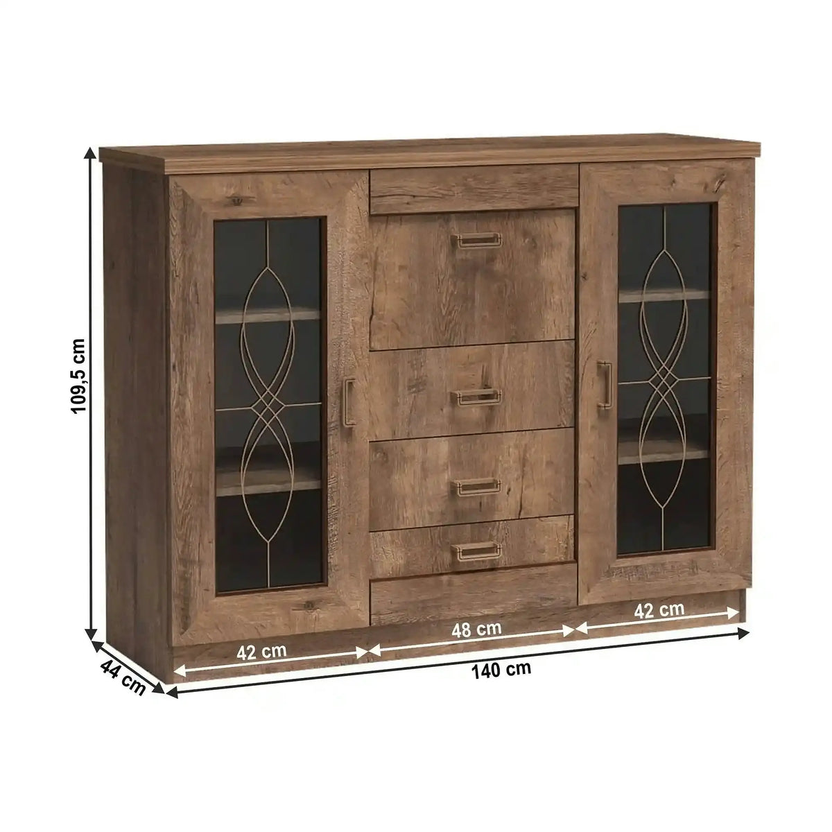 Comoda TEDY TYP T14, stejar lefkas, PAL melaminat, 140x44x109.5 cm