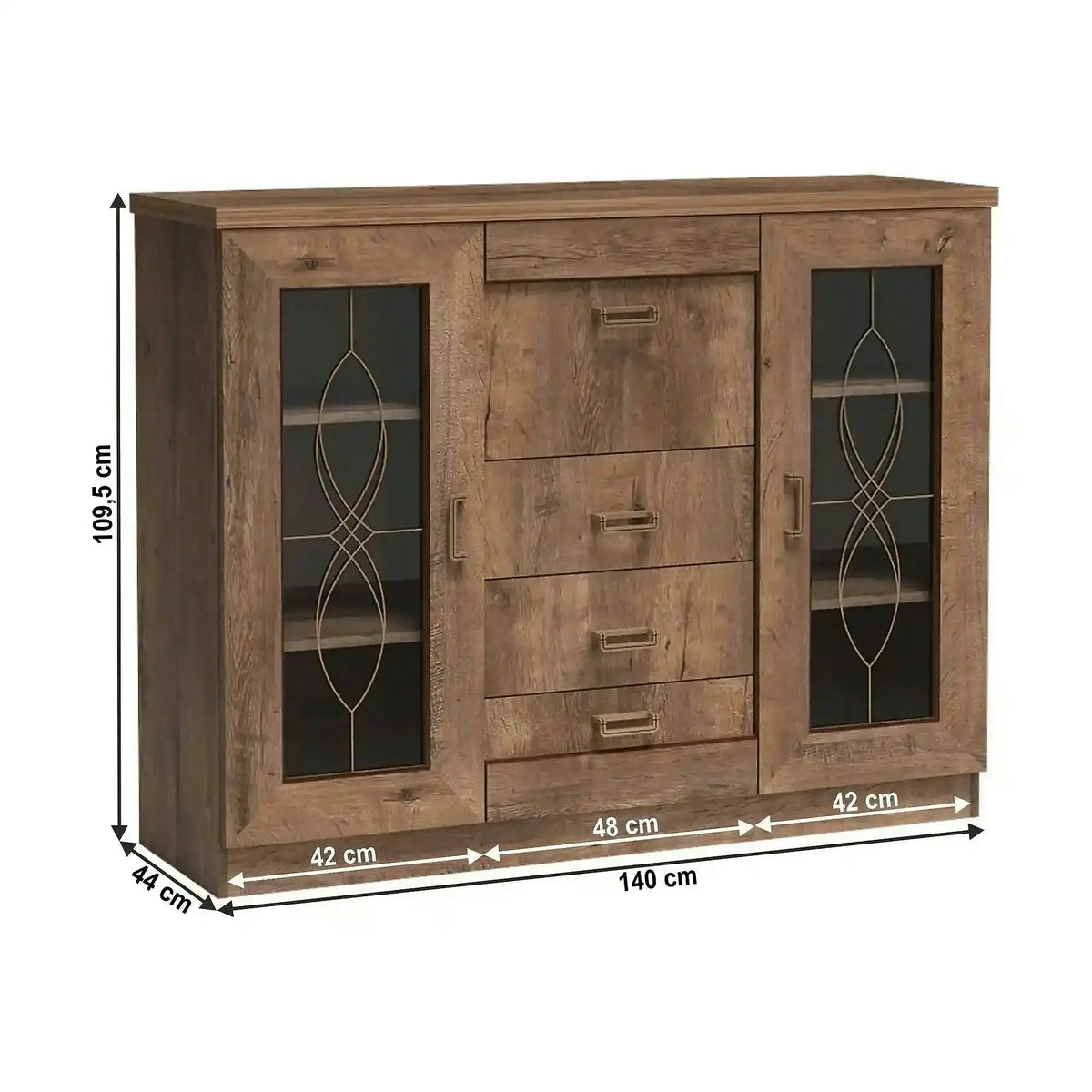 Comoda TEDY TYP T14, stejar lefkas, PAL melaminat, 140x44x109.5 cm