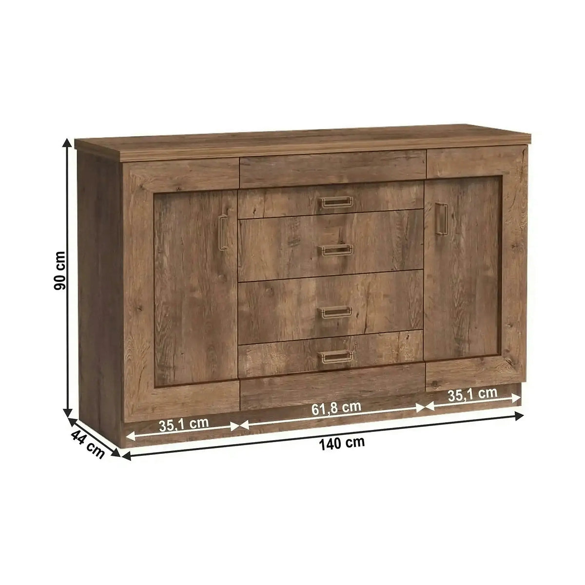 Comoda TEDY TYP T6, stejar lefkas, PAL melaminat, 140x44x90 cm