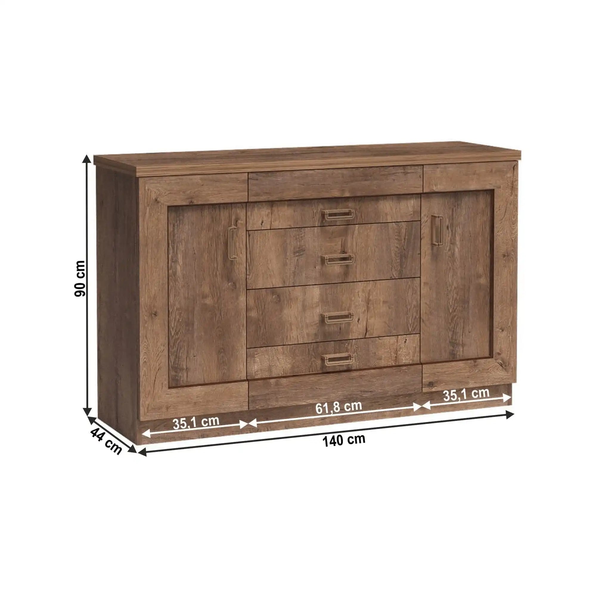 Comoda TEDY TYP T6, stejar lefkas, PAL melaminat, 140x44x90 cm