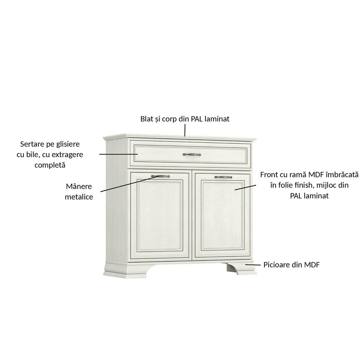 Comoda TIFFANY II, grej, PAL laminat, 94x37x90 cm