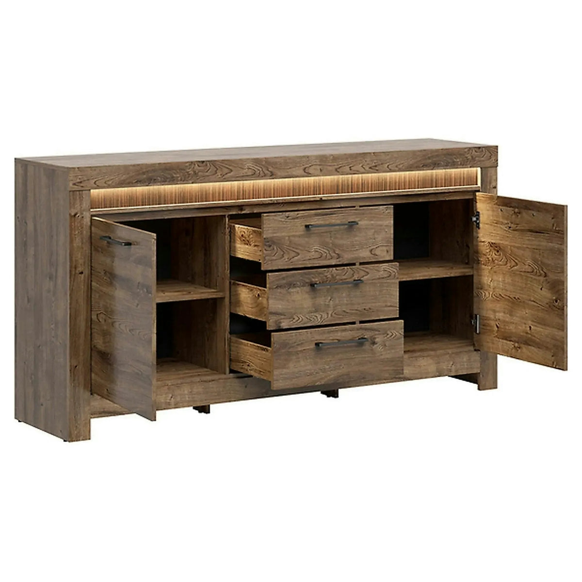 Comoda TORIN, stejar, PAL laminat, cu iluminare LED, 180x45x83 cm