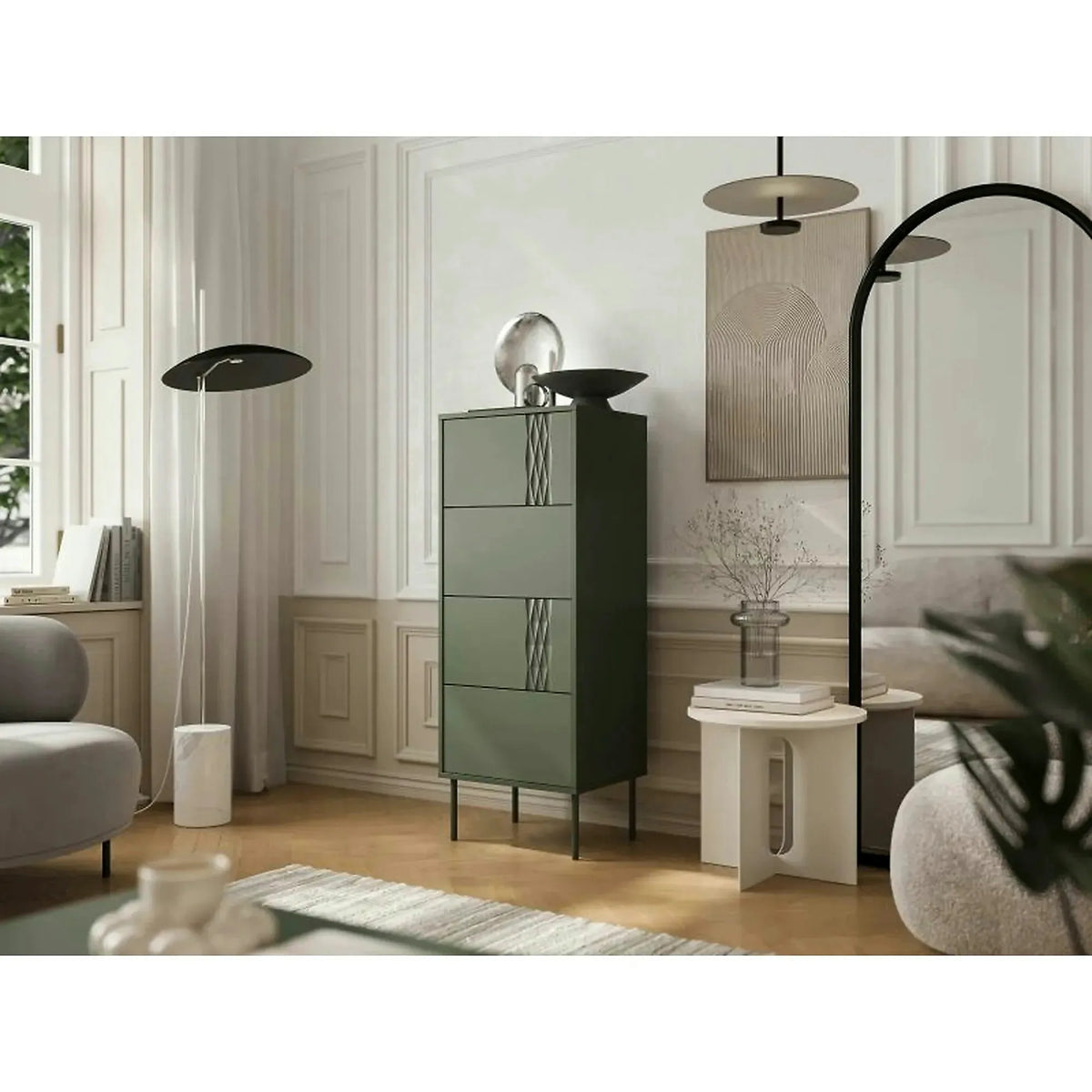 Comoda TRESSE, verde, PAL laminat, 50x40x125 cm