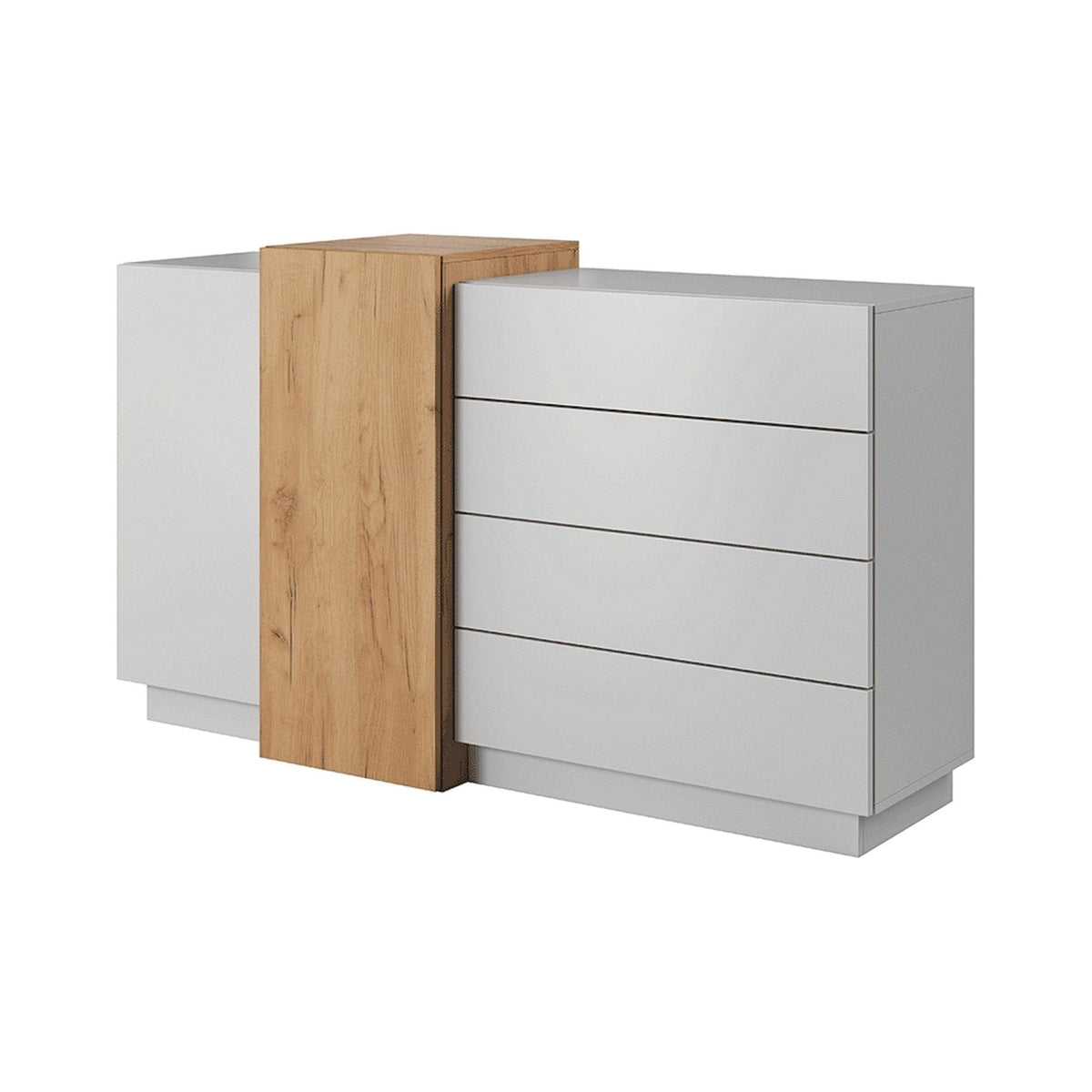 Comoda TRIO, stejar auriu/alb, PAL laminat, 160x45x94 cm