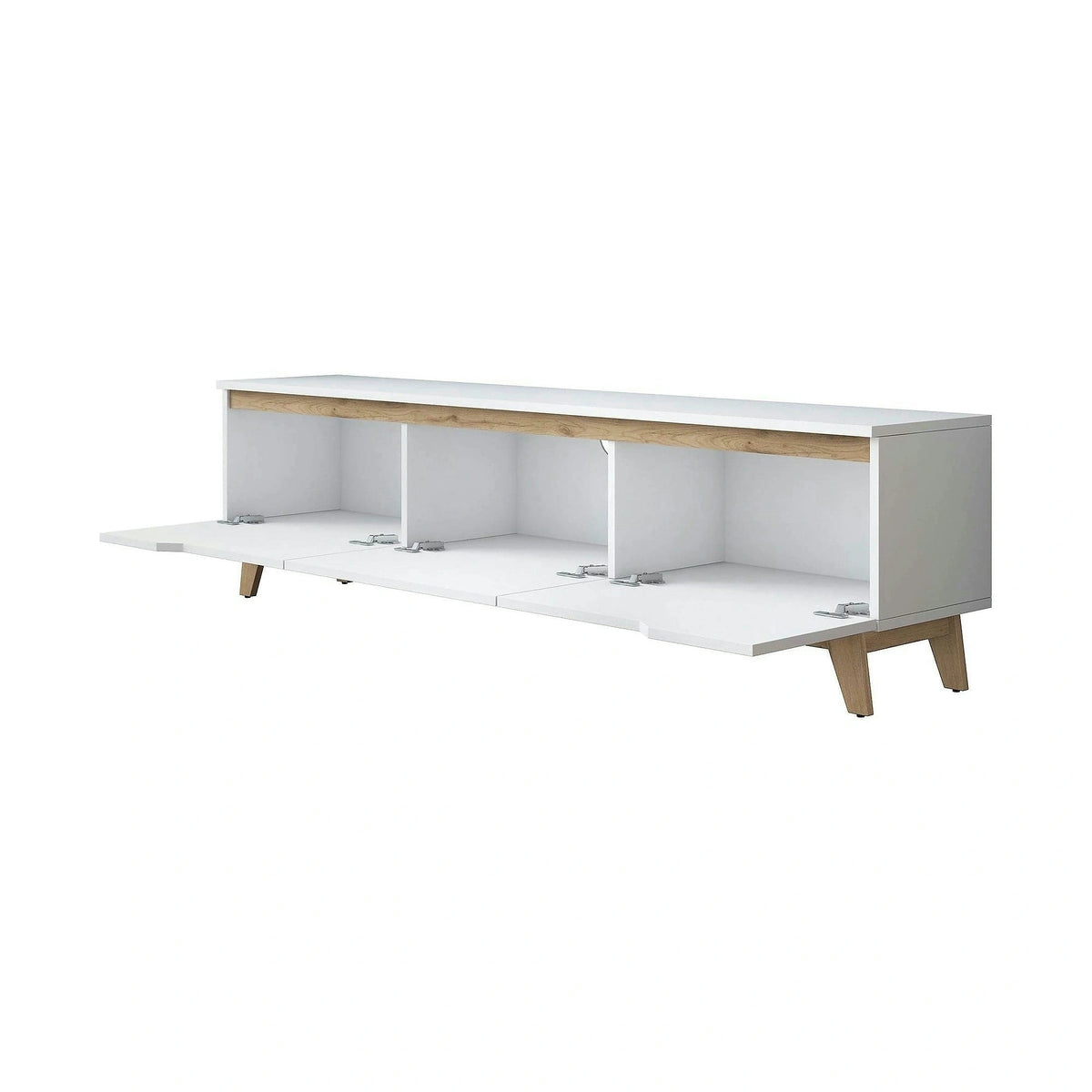 Comoda TV, alb/stejar, PAL, 180x35x49 cm