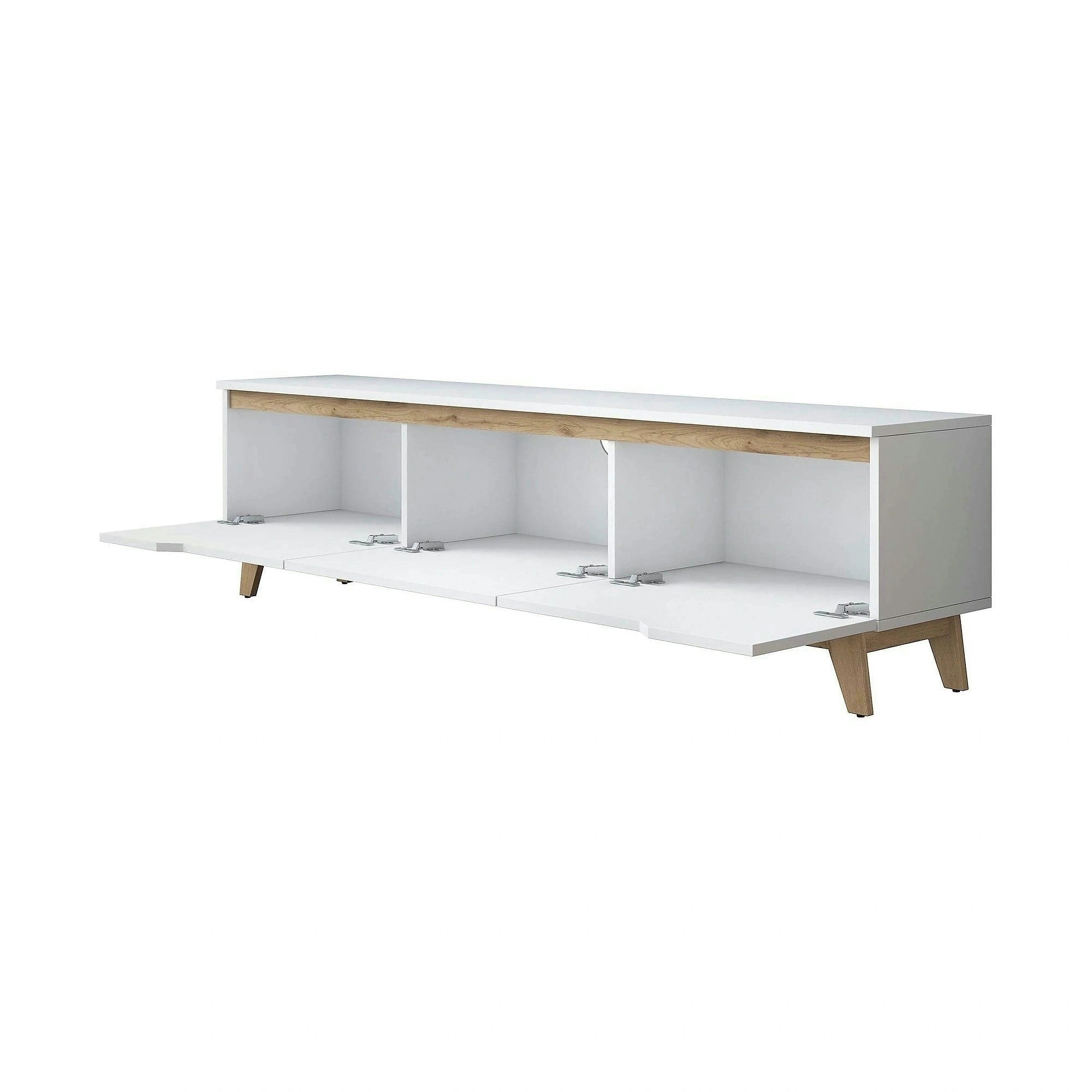 Comoda TV, alb/stejar, PAL, 180x35x49 cm