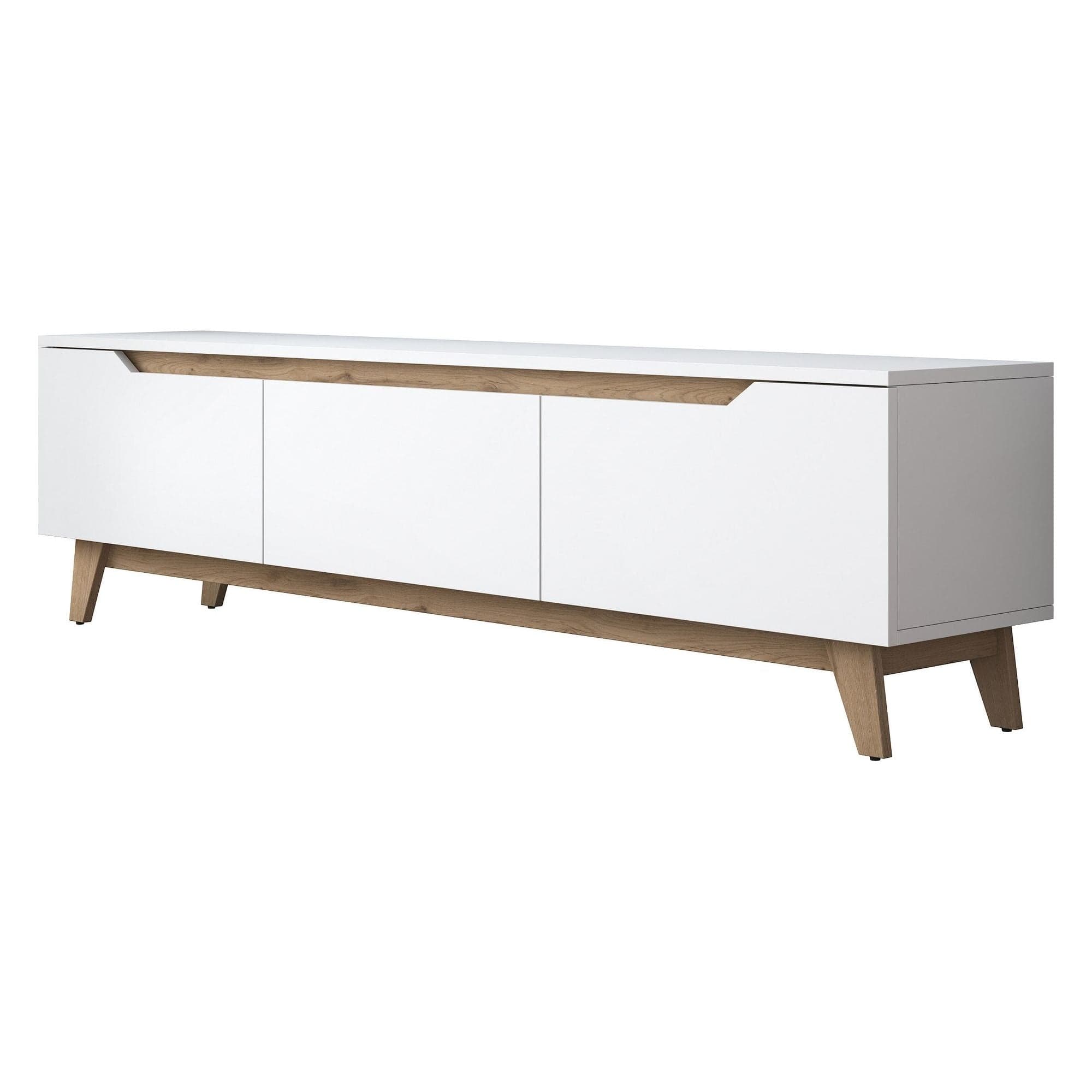 Comoda TV, alb/stejar, PAL, 180x35x49 cm