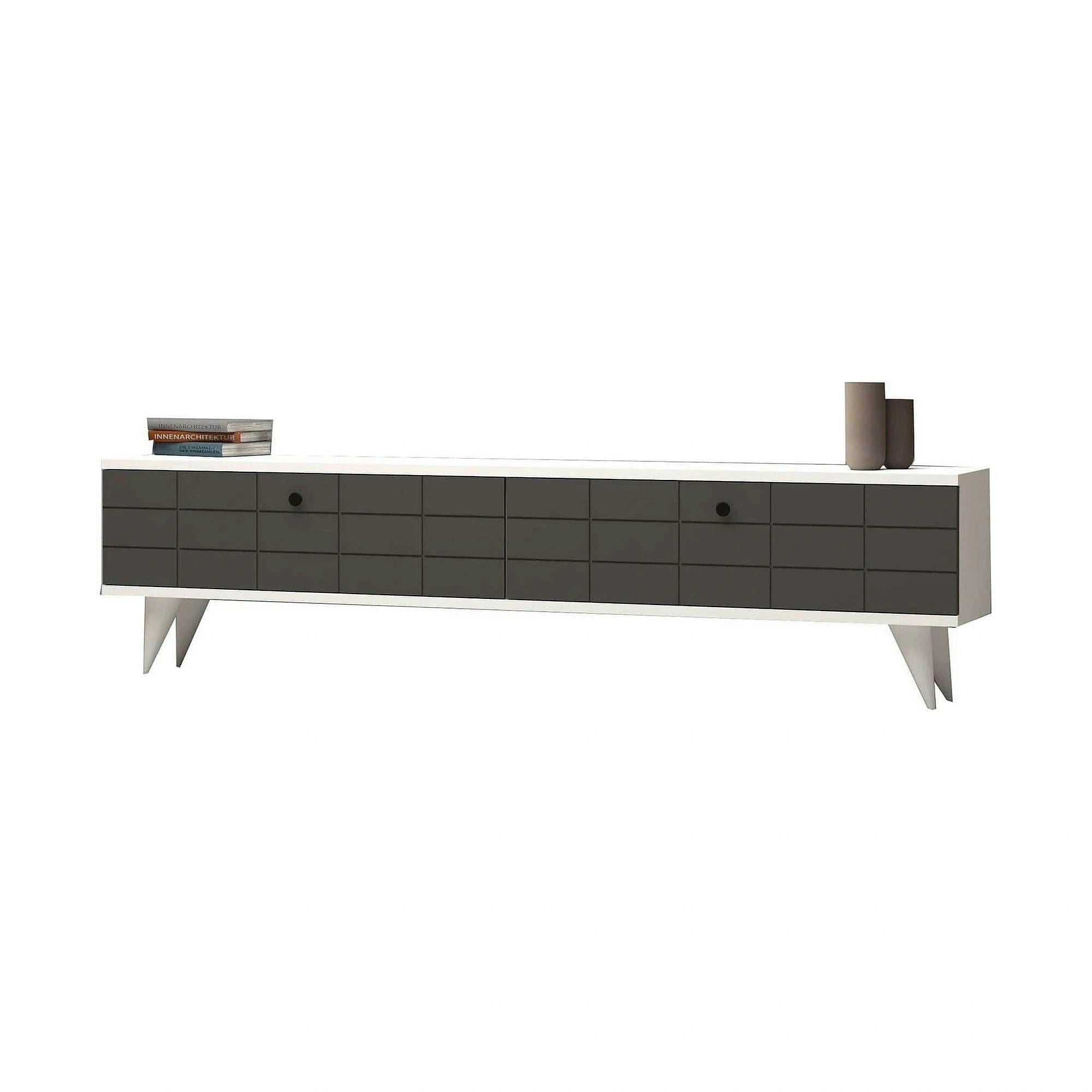 Comoda TV Alberi, alb/gri antracit, PAL melaminat, 160x25x35 cm