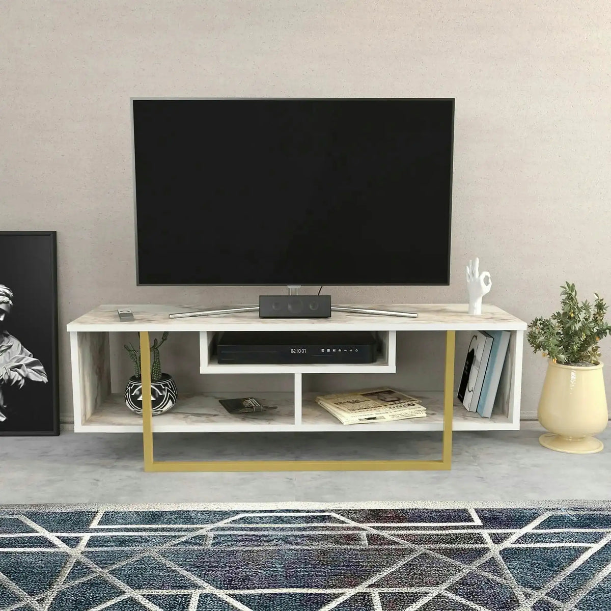 Comoda TV ASAL 120, bej/alb, PAL melaminat, 120x35x40 cm
