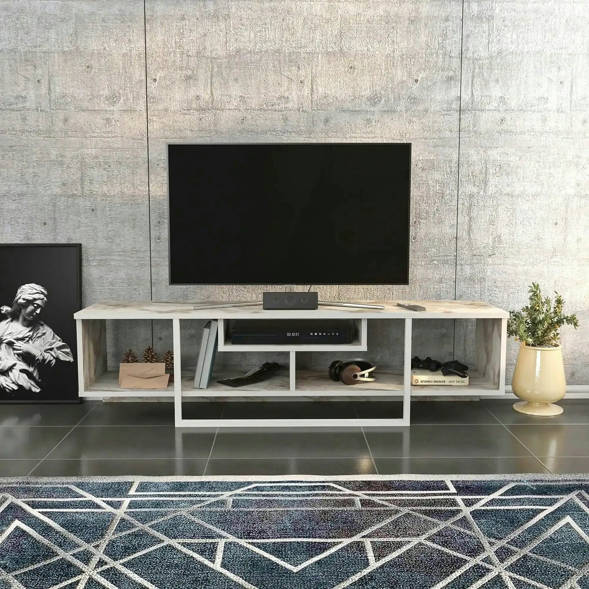 Comoda TV ASAL 150, alb/bej, PAL melaminat, 150x35x40 cm