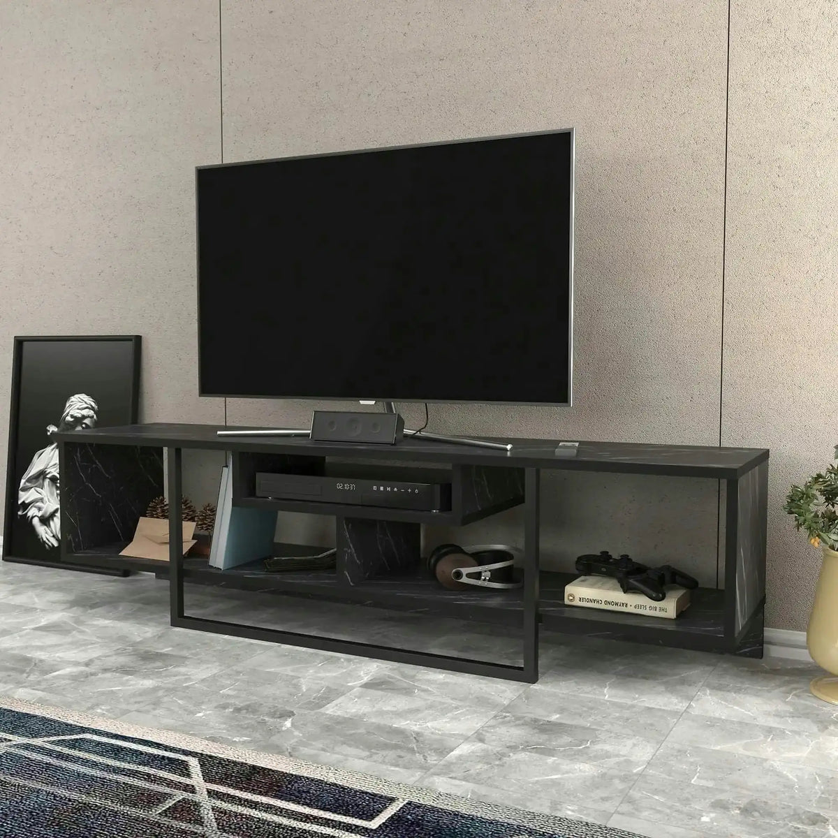 Comoda TV ASAL 150, negru, PAL melaminat, 150x35x40 cm