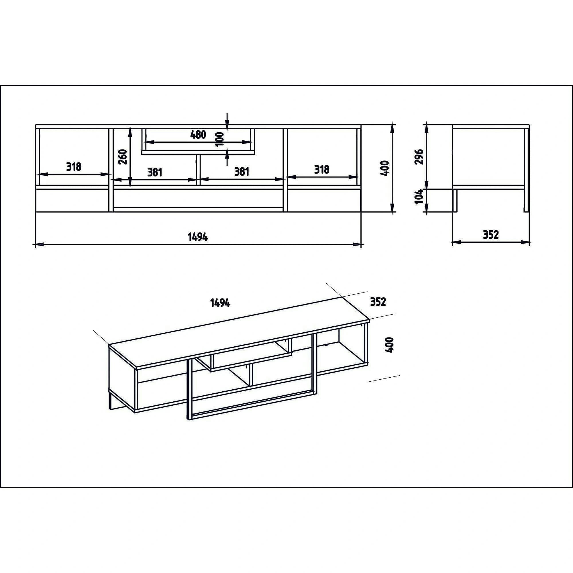 Comoda TV Asal, nuc/negru, PAL melaminat, 150x35x40 cm