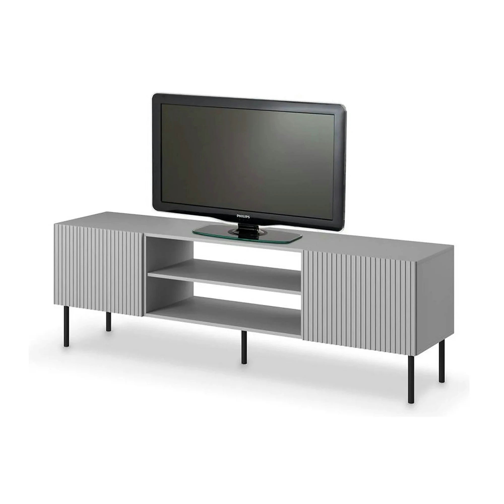 Comoda TV ASENSIO, gri mat/negru, PAL laminat, 180x42x57 cm