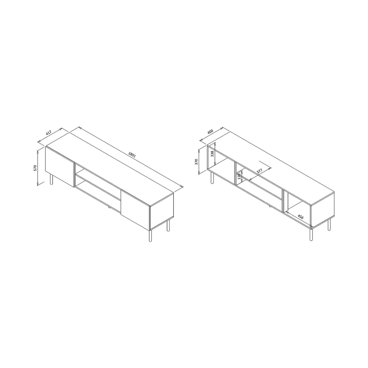 Comoda TV ASENSIO, gri mat/negru, PAL laminat, 180x42x57 cm