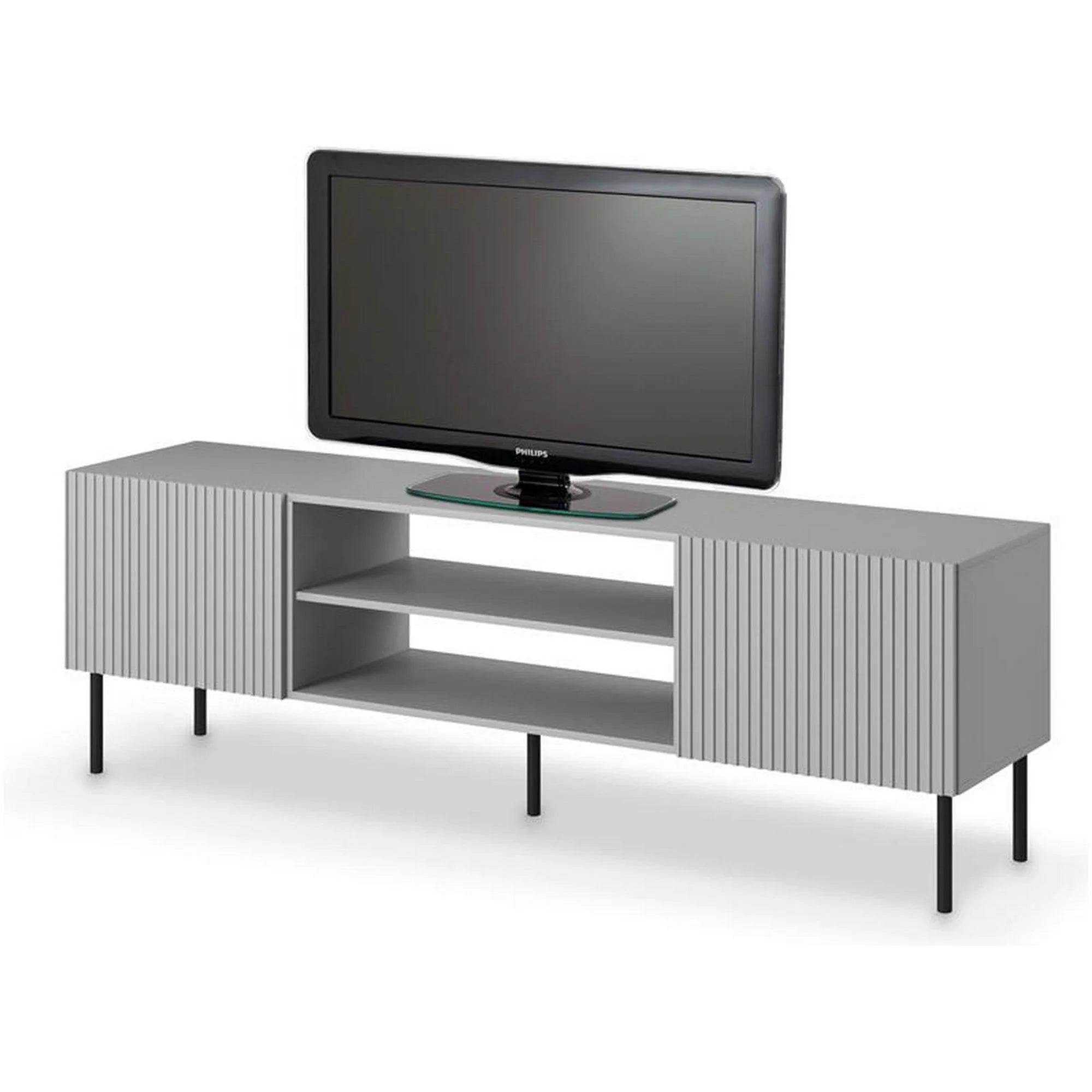Comoda TV ASENSIO, gri mat/negru, PAL laminat, 180x42x57 cm
