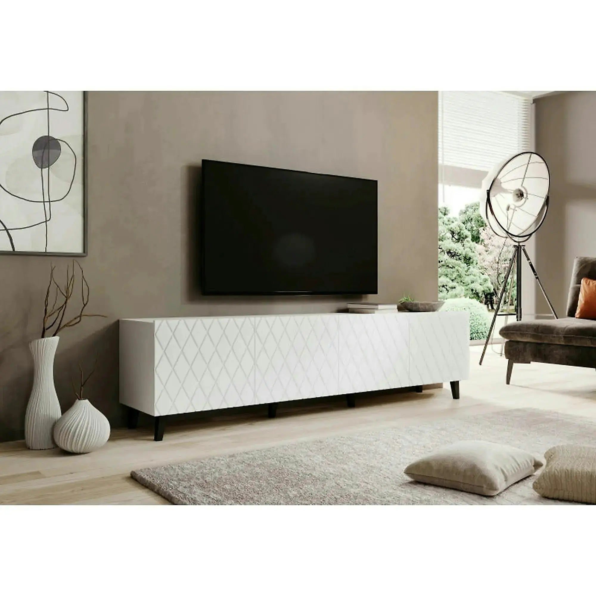 Comoda TV ASTI, alb mat, PAL laminat, 200x42x52 cm