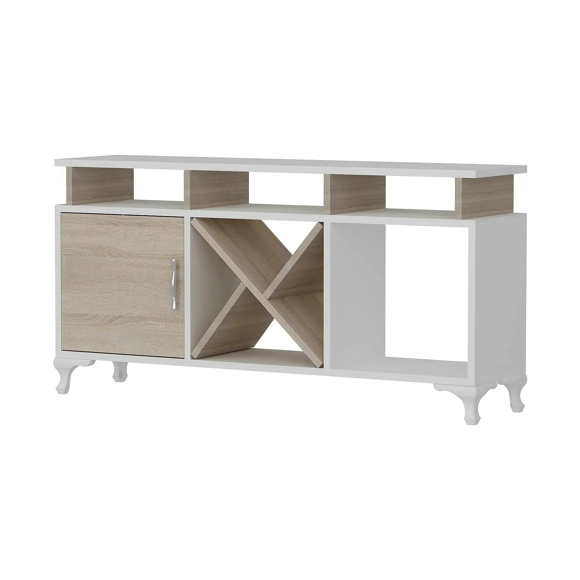 Comoda TV AY, alb/stejar, PAL melaminat, 120x30x54 cm