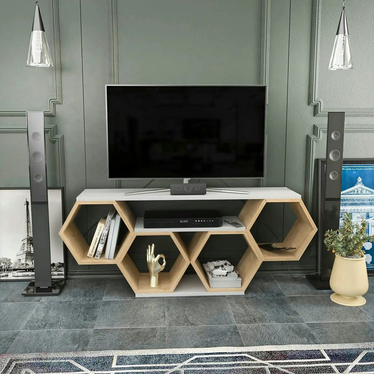 Comoda TV BAL, stejar/alb, PAL melaminat, 140x30x56 cm