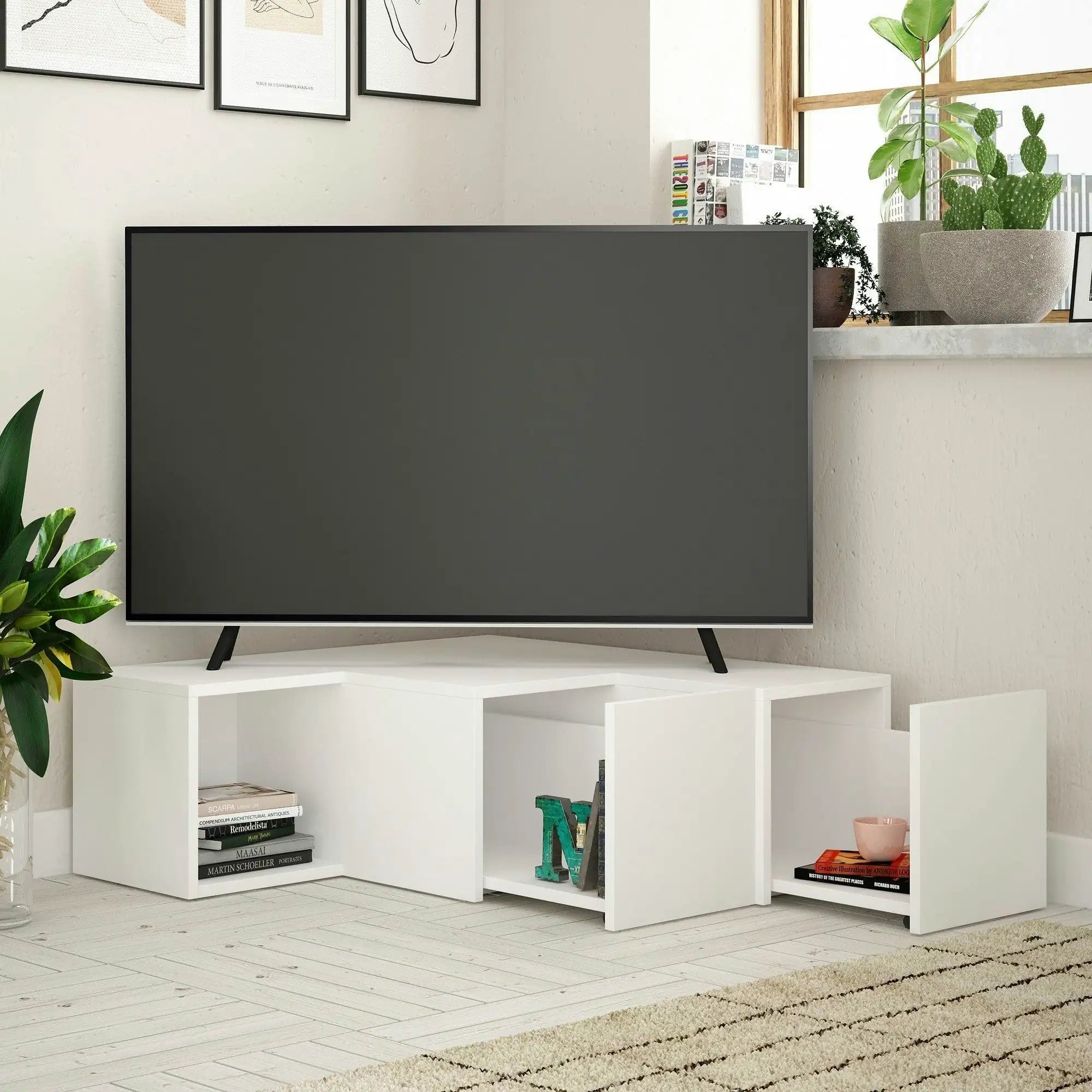 Comoda TV COMPACT, alb, PAL melaminat, 90x30/90x32 cm