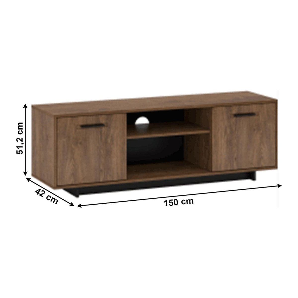 Comoda TV DELIS, stejar bolzano/negru, 150x42x51 cm