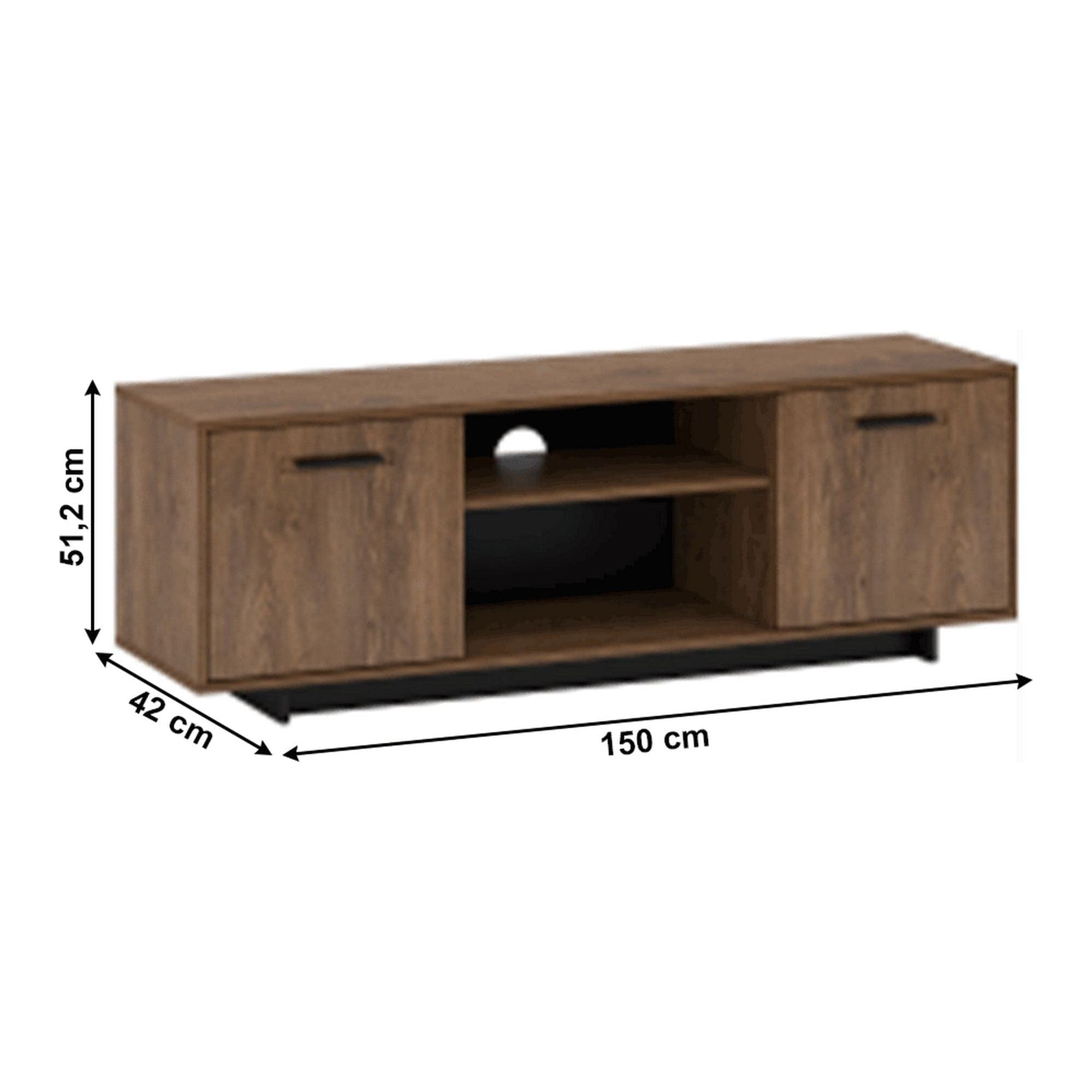 Comoda TV DELIS, stejar bolzano/negru, 150x42x51 cm